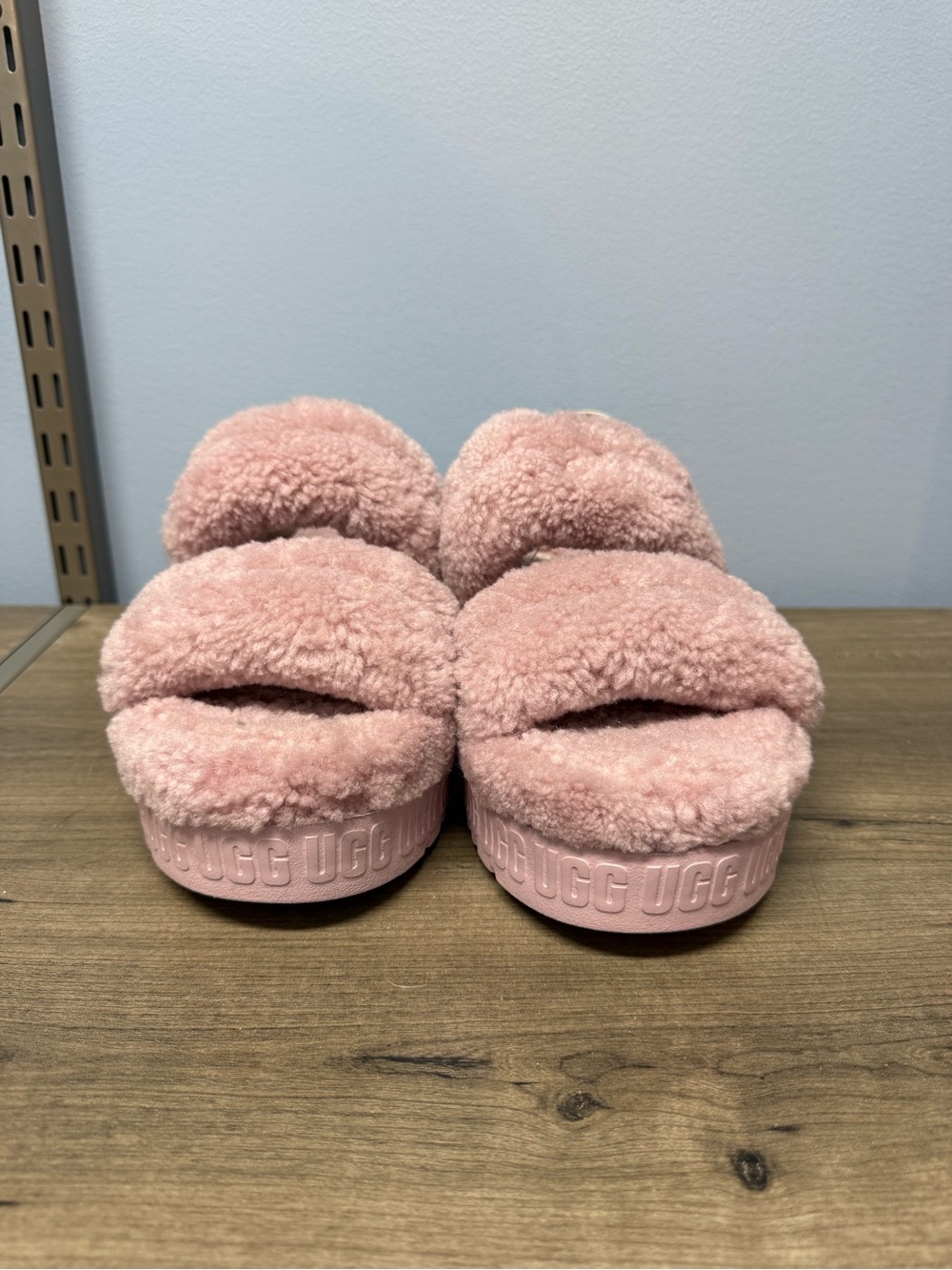 UGG Pink Shearling Double Strap Slide slippers like fluff yeah